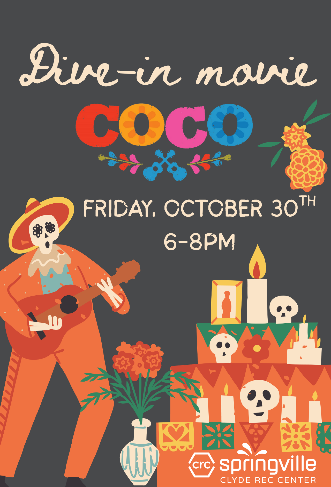 Dive-in Movie: Coco, Friday, October 30, 6–8 PM.