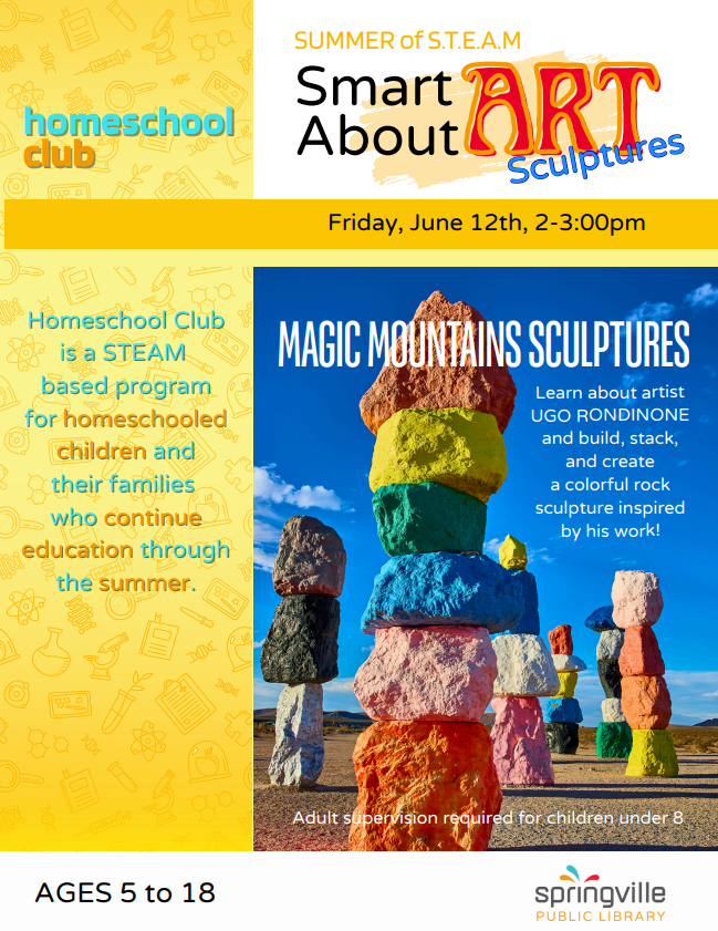 Homeschool Club, Magic Mountain Sculptures, Friday June 12th 2 to 3 pm, Ages 5-18