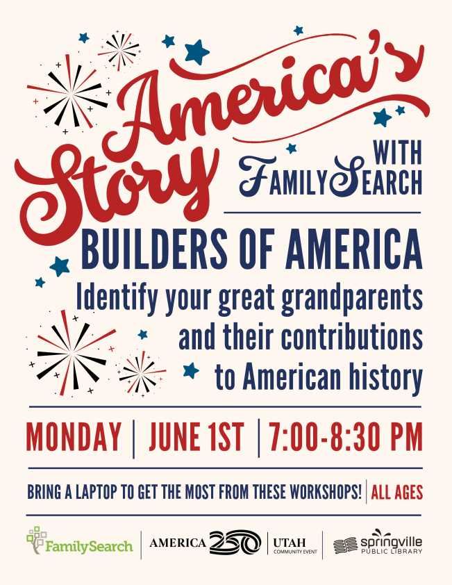 America's Story Builders of America
Monday, June 1st @ 7 PM
All Ages
