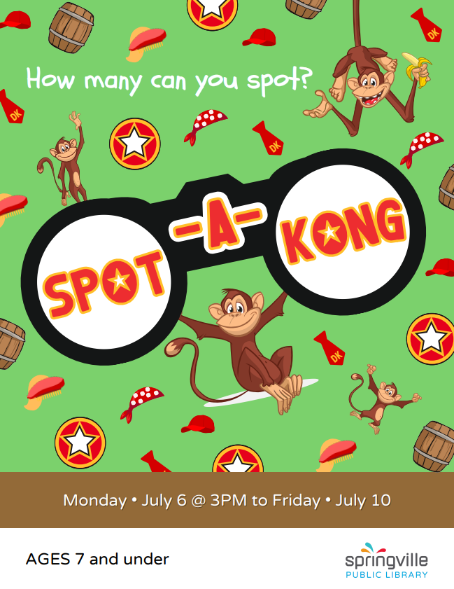 Spot-A-Kong
Monday July 6th at 3pm to Friday July 10th
Ages 7 and under
