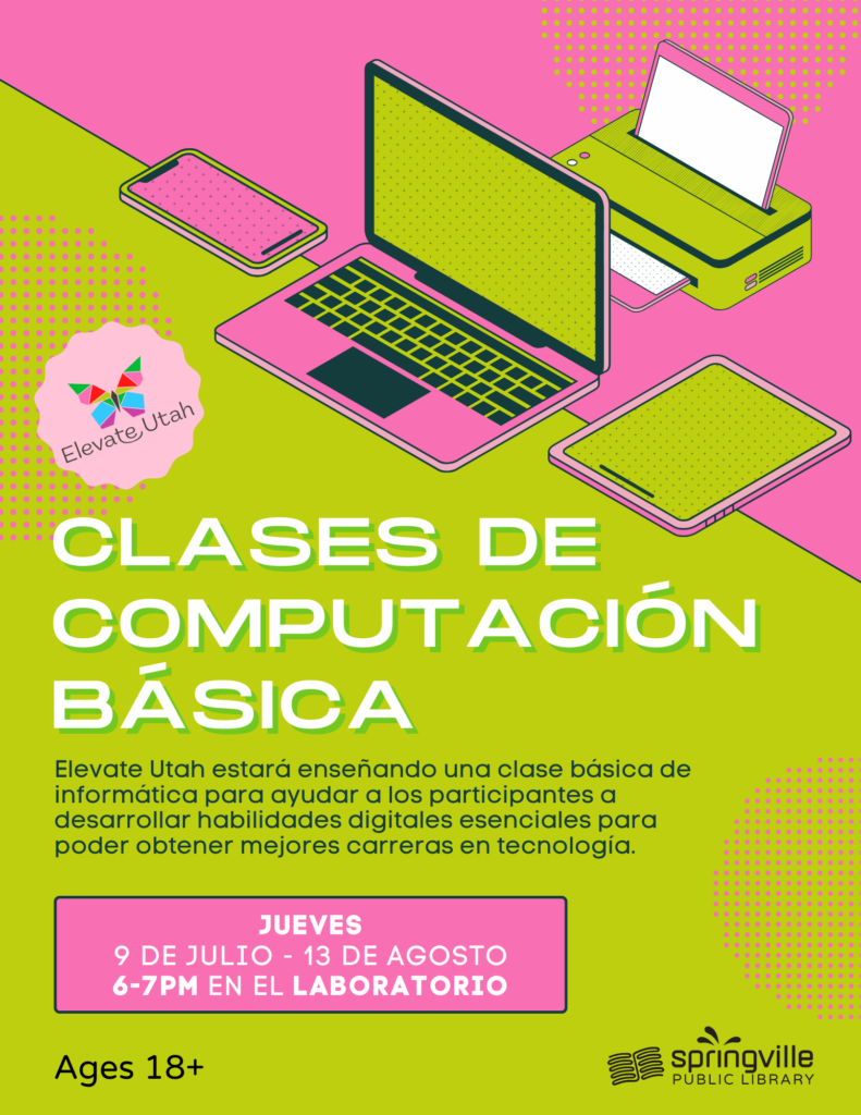 Digital Literacy Class - July 9 - August 13 - Thursdays - 6-7pm - Ages 18+