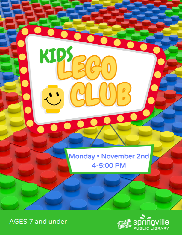 Kids Lego Club November 2 4-5pm. Ages 7 and under
