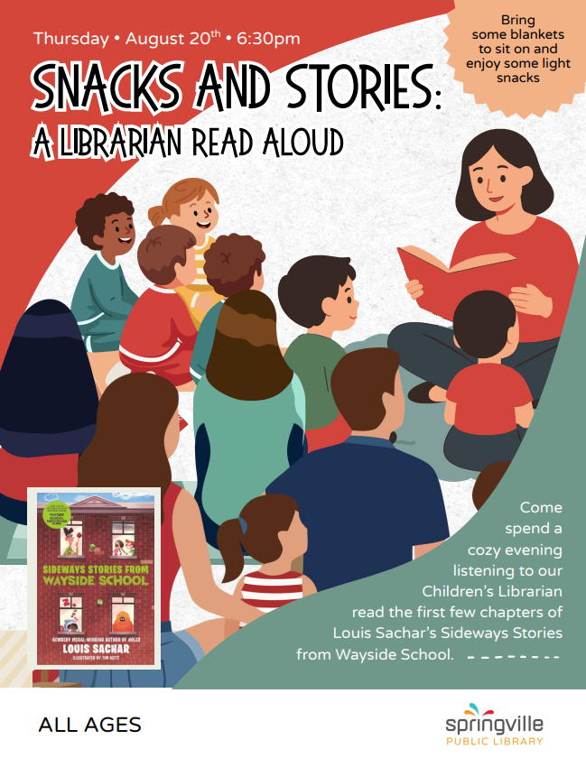 Snacks and Stories: A Librarian Read Aloud- August 20th at 6:30pm- All Ages