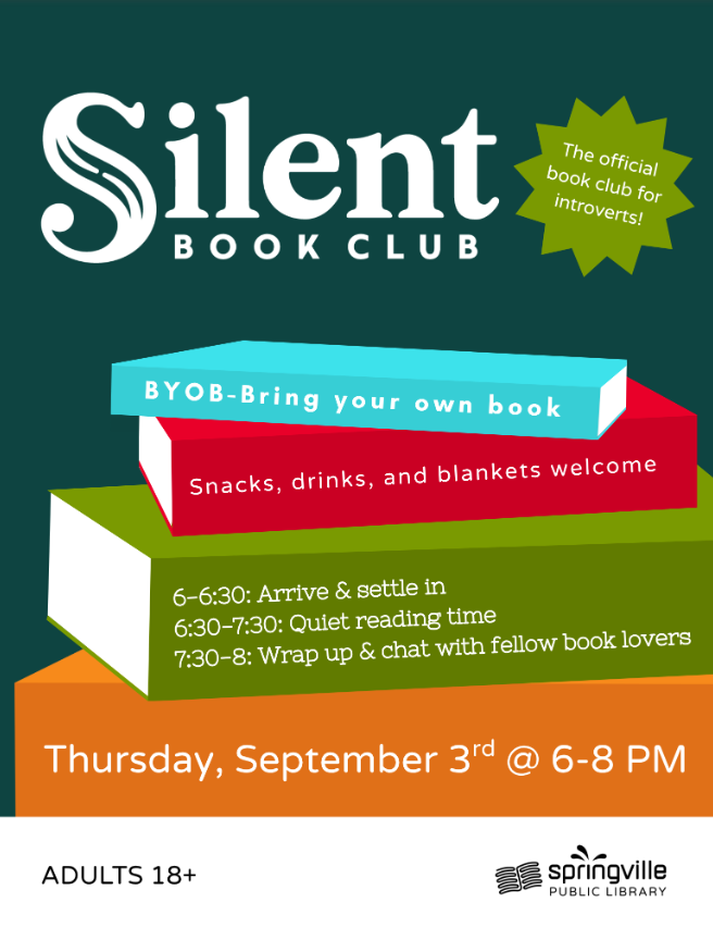 Silent Book Club	September 3rd		6-8pm	18+