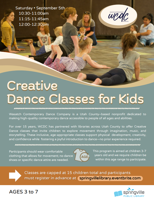 Creative Dance Classes for Kids - Saturday, September 5th at 10:30am, 11:15am and 12:00pm. Ages 3- 7.