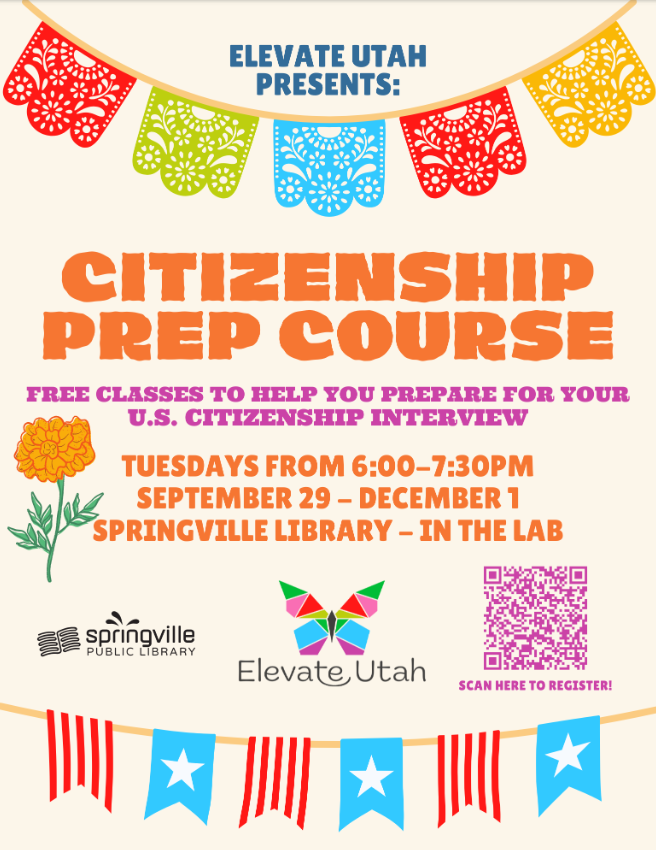 Citizenship Prep Course	September 29 - December 1		6:00pm - 7:30pm	18+
Clase Gratuita De Ciudadanía	September 29 - December 1		6:00pm - 7:30pm	18+