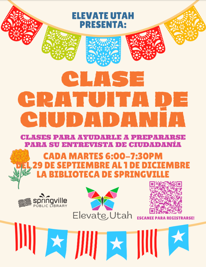 Citizenship Prep Course	September 29 - December 1		6:00pm - 7:30pm	18+
Clase Gratuita De Ciudadanía	September 29 - December 1		6:00pm - 7:30pm	18+