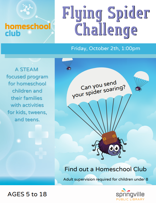 Homeschool Club: Flying Spider Challenge - October 2nd at 1pm - Ages 5 -18 