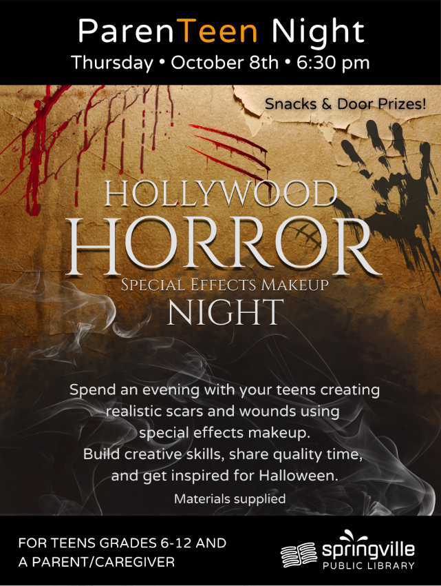 ParenTeen Night: Hollywood Horror	Thursday, October 8th		6:30-7:30pm Grades 6-12