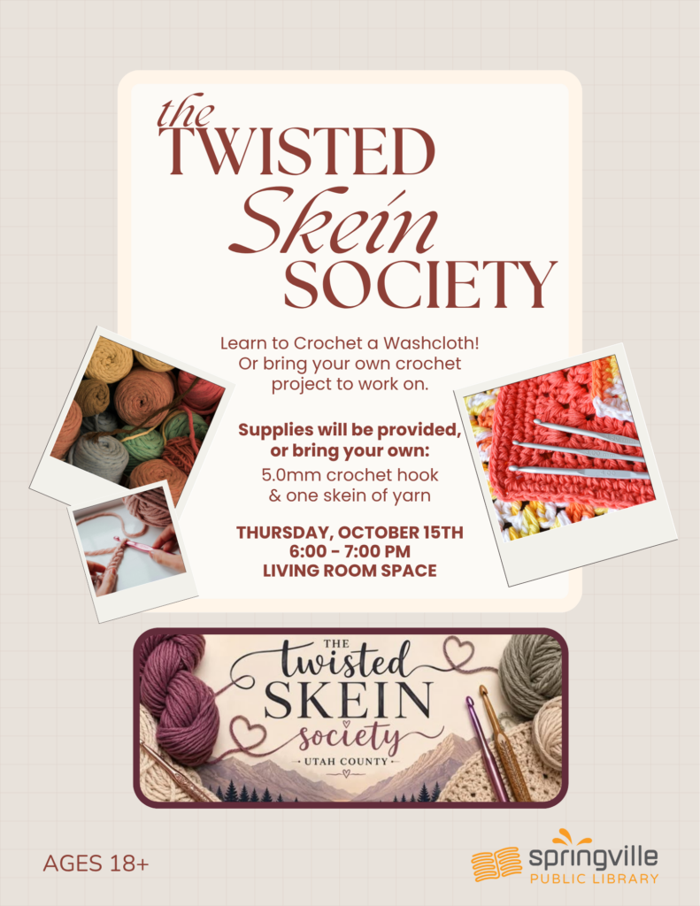 The Twisted Skein Society Thursday, October 15, 2026 6-7pm Ages 18+