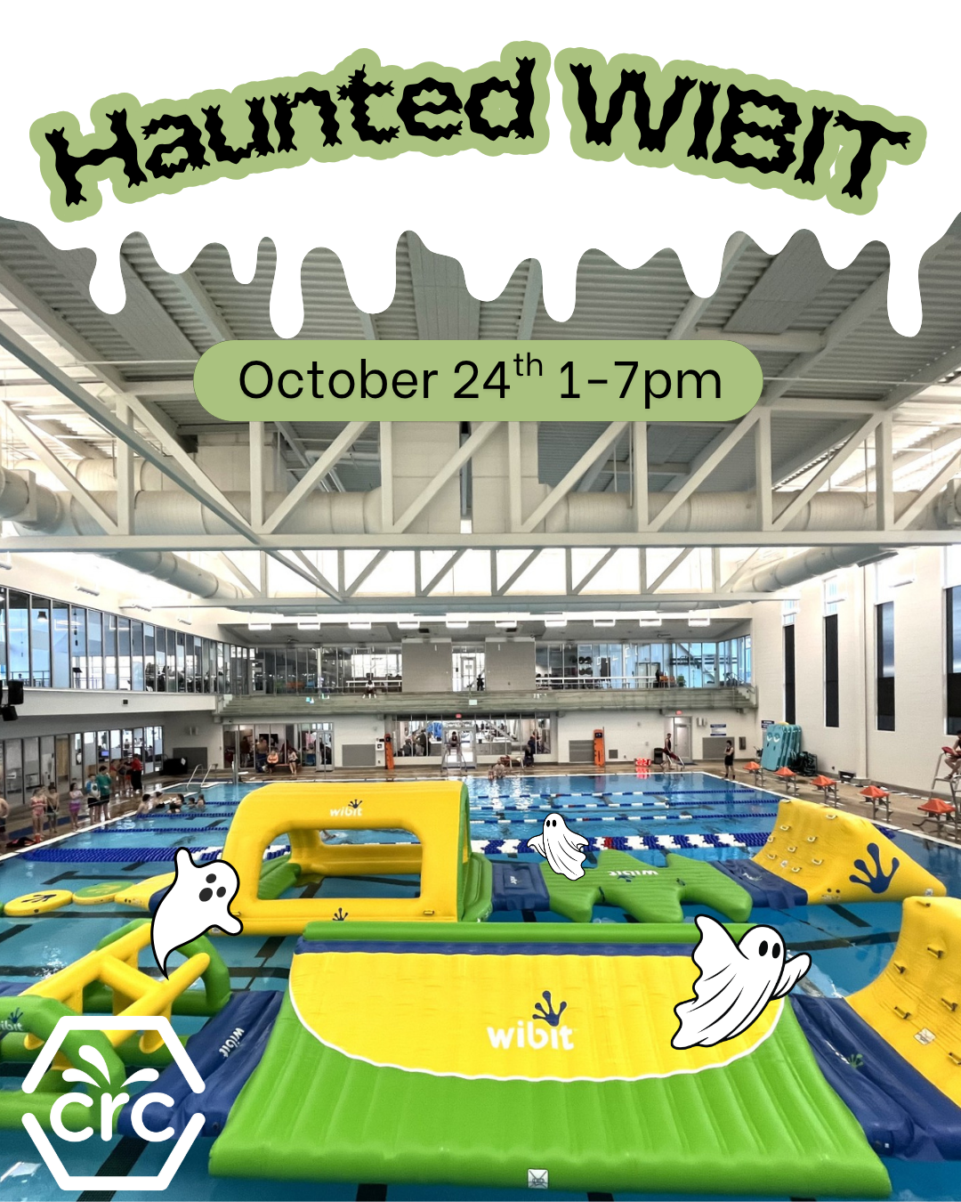 Halloween Haunted WIBIT, Saturday, October 24, 1–7 p.m., featuring an inflatable pool obstacle course.